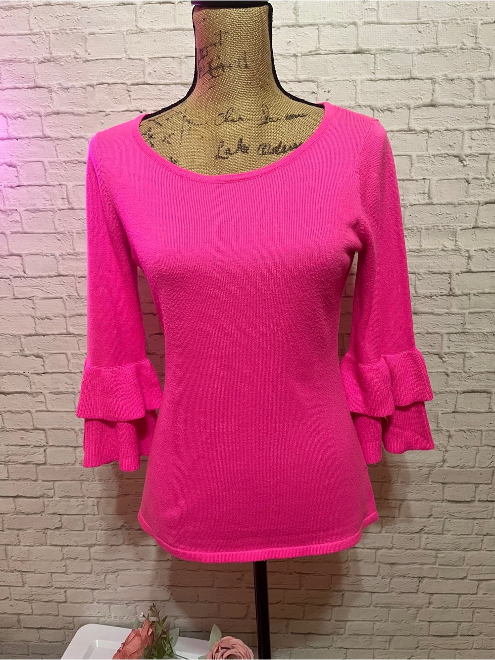 Lilly Pulitzer Bright Pink Ruffle Sleeve Sweater